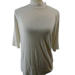 NWT CYRUS Large Antique White Ribbed Stretchy Sweater Top Mock Neck
